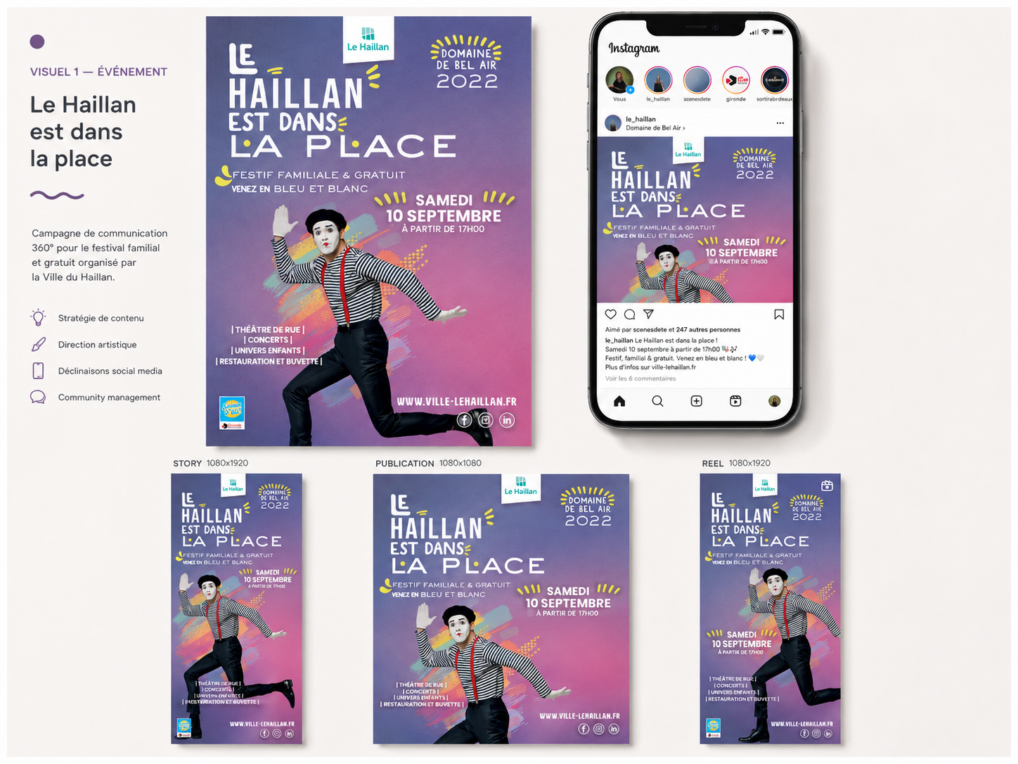 Réalisation réseaux sociaux pour la Ville du Haillan — affiche Le Haillan est dans la place