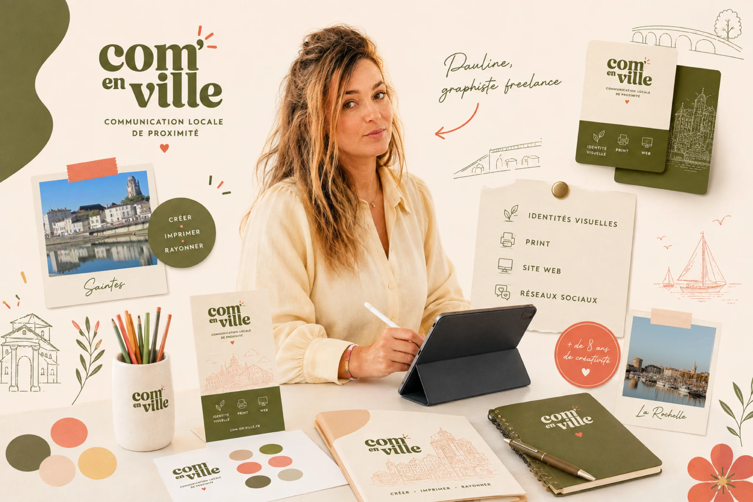 Pauline, graphiste freelance de Com' en Ville, dans son univers créatif
