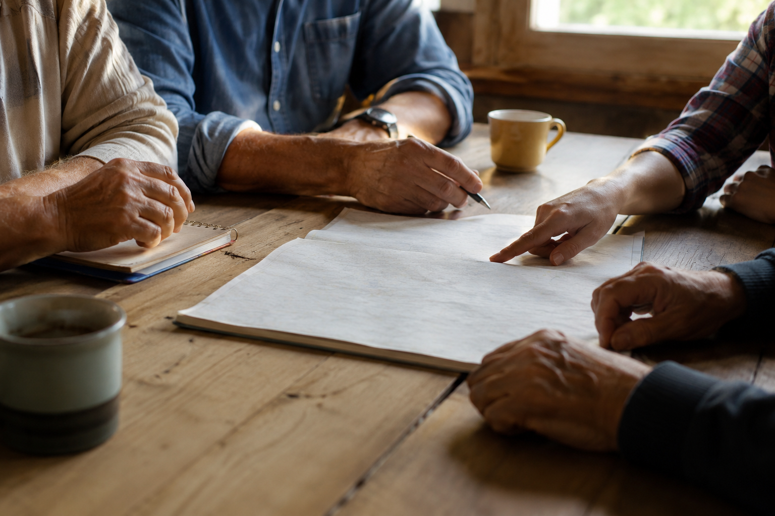 Habitants réunis autour d’une table de travail